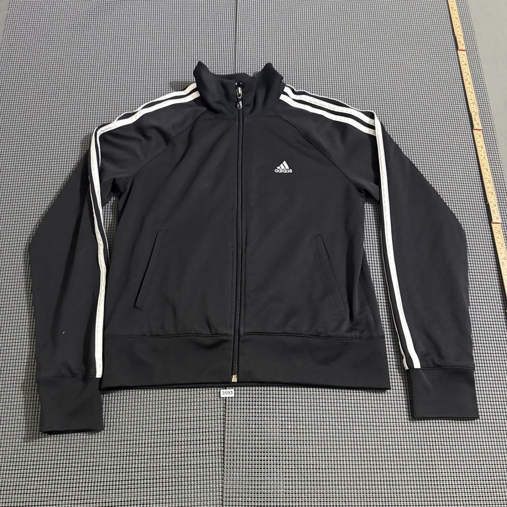 Adidas Womens Black White 3-Stripe Full Zip Track Jacket Size M